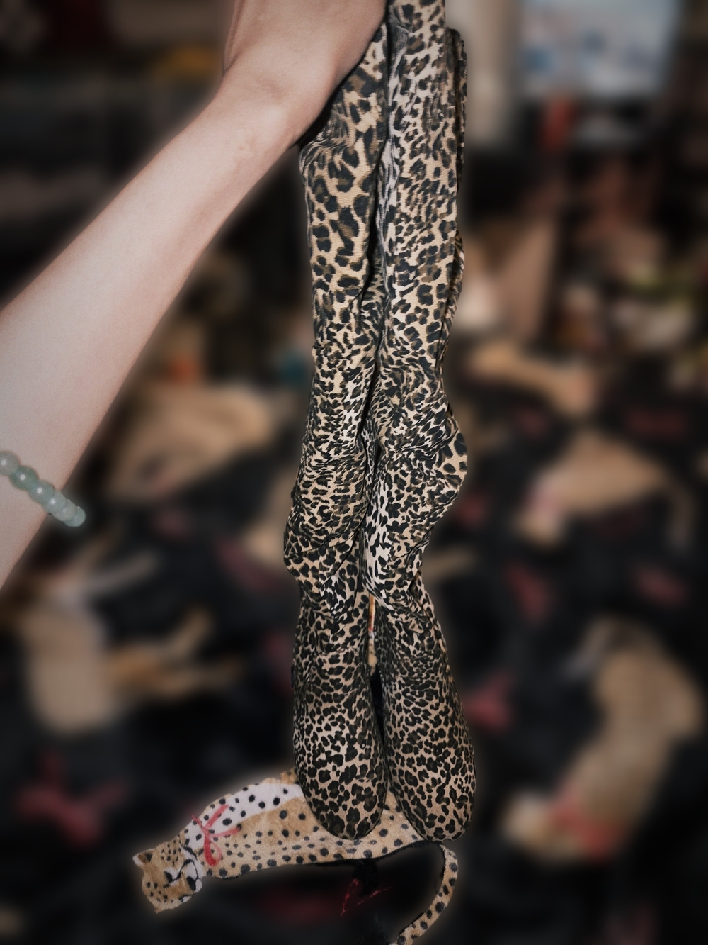 Leopard Print Women's Tights - Beige and Black